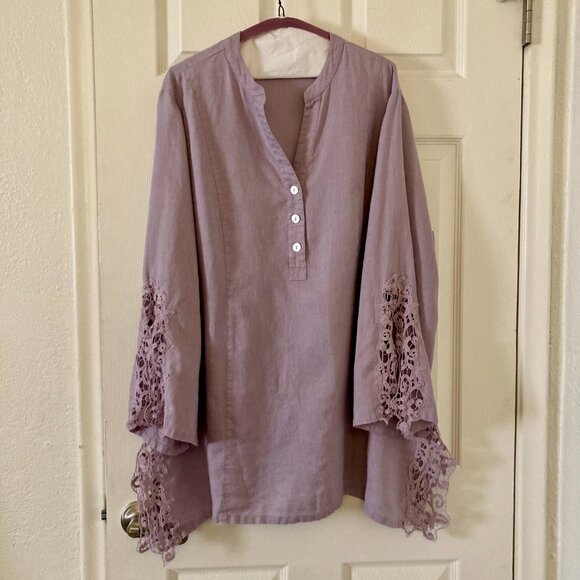Excellent Condition, SZ 1X, Soft Surroundings, Linen Tunic Swim Cover Up, Purple - Picture 1 of 5